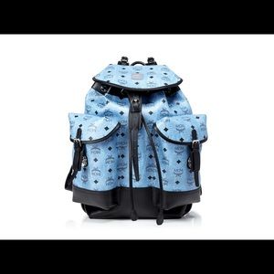 MCM Heritage Double Pocket Backpack Denim Blue